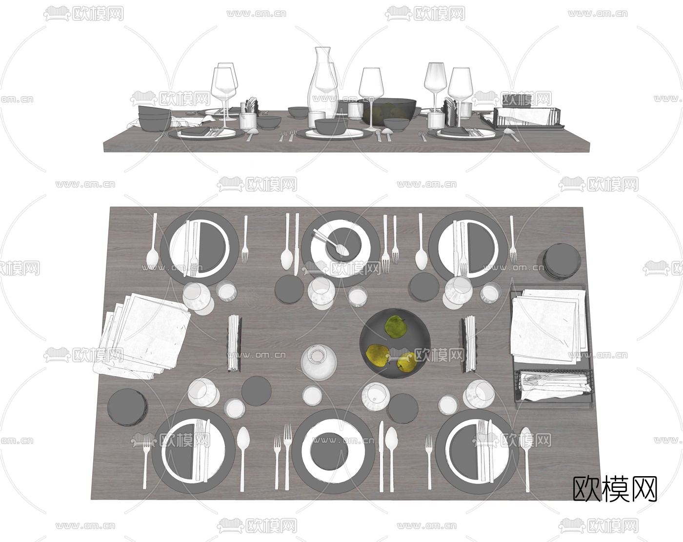 现代刀叉西餐餐具su模型下载