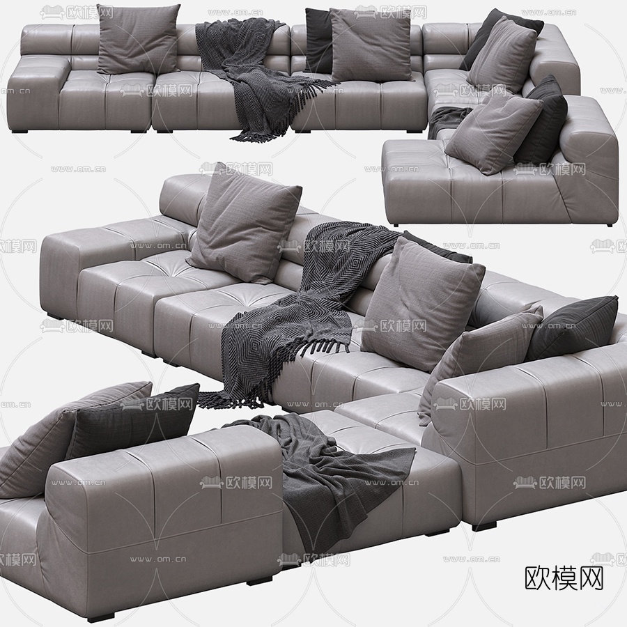现代皮革转角沙发3d模型