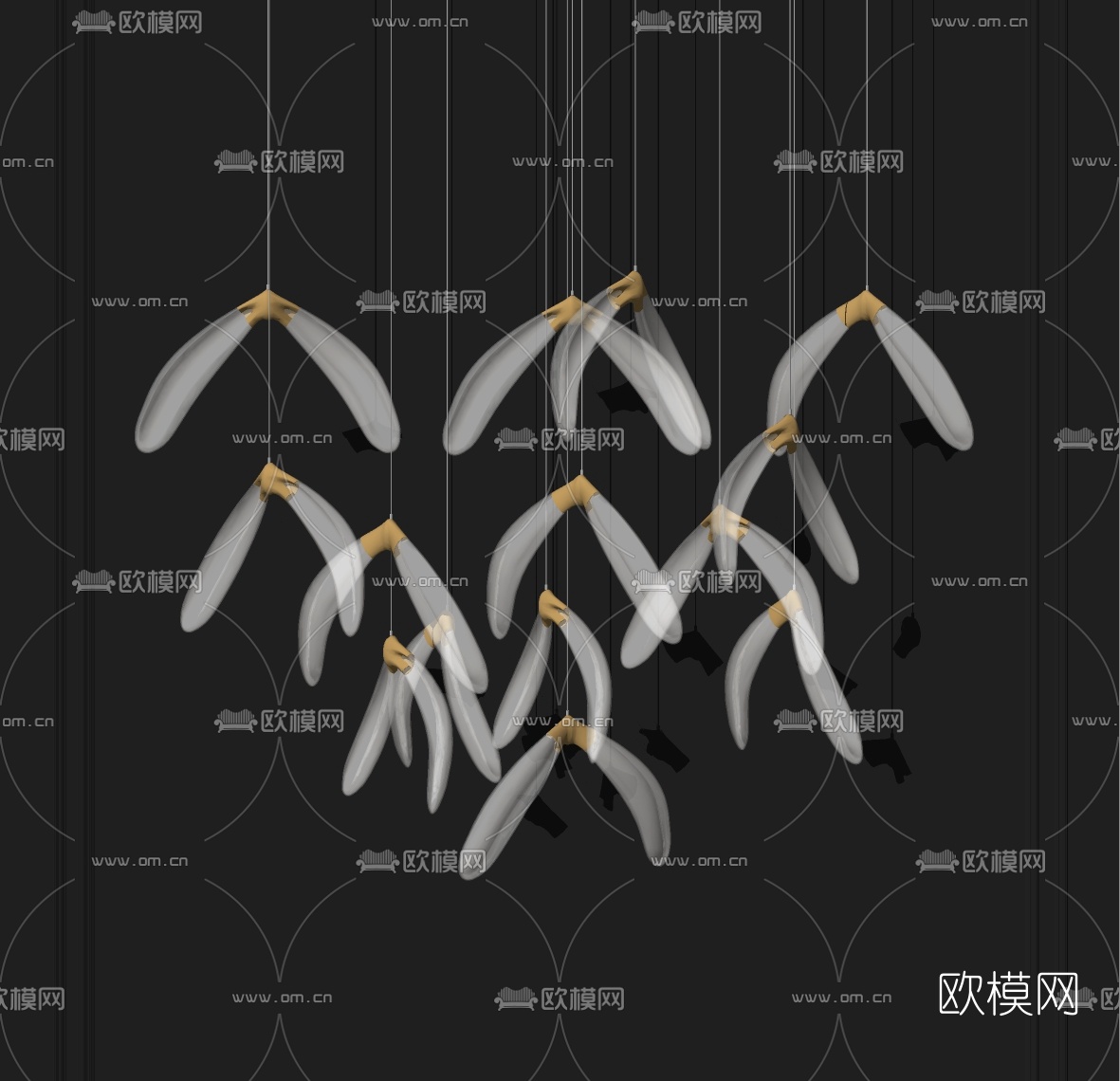 现代轻奢羽毛水晶装饰灯su模型下载
