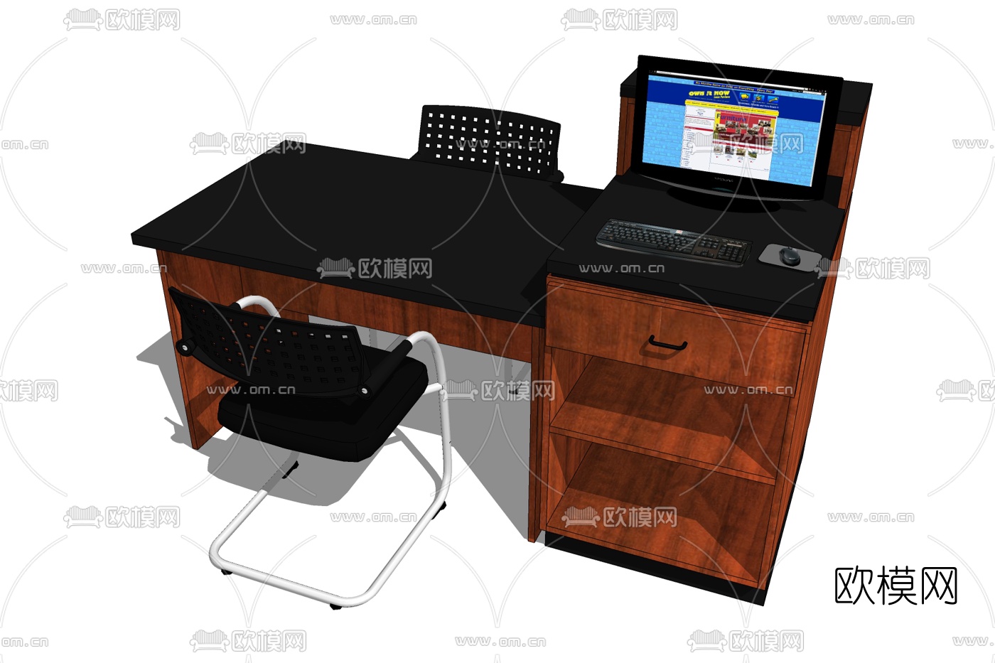 现代班台桌椅免费su模型下载