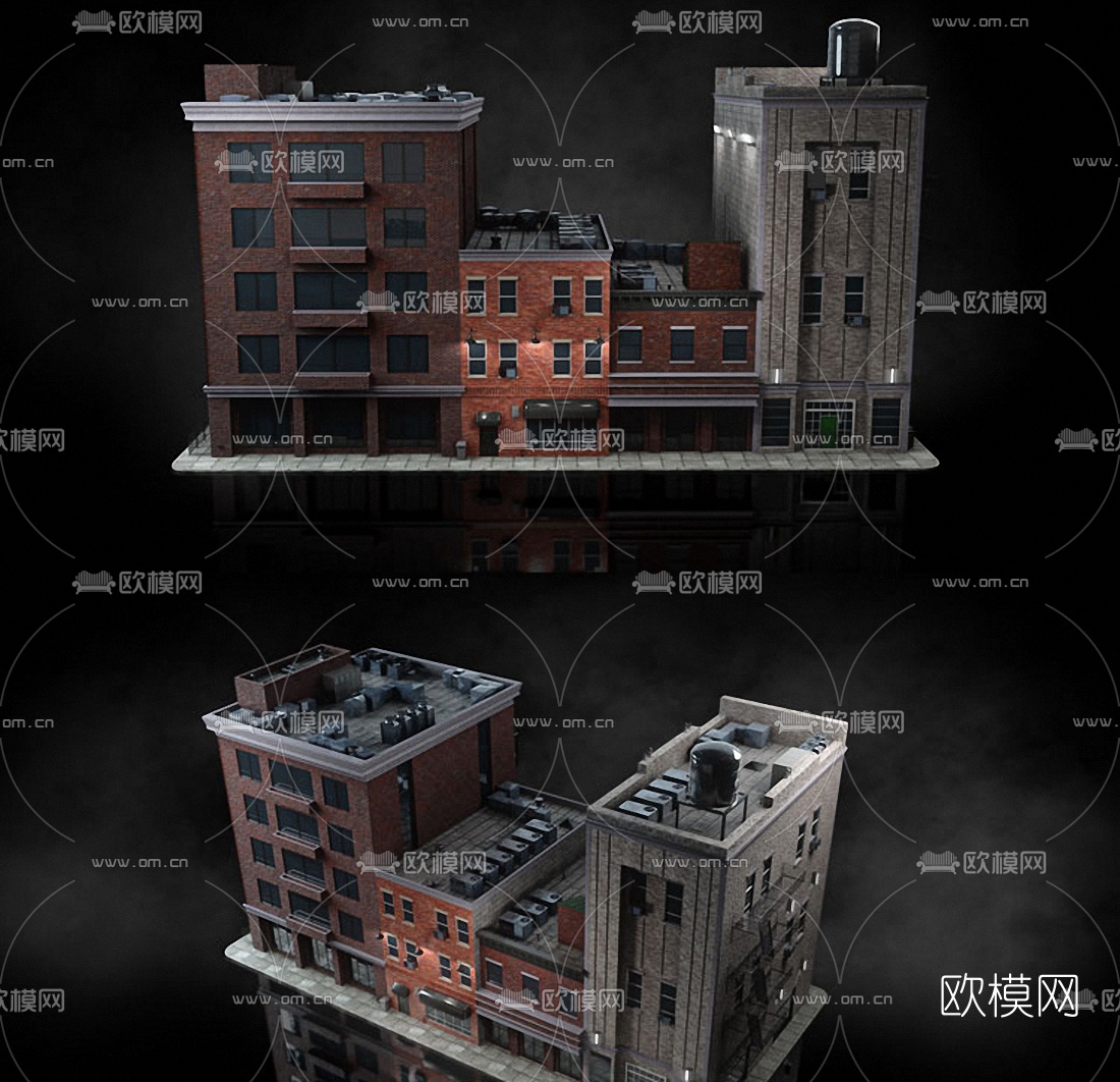 简欧布鲁克林街区住宅建筑构件3d模型下载（渲染图2）