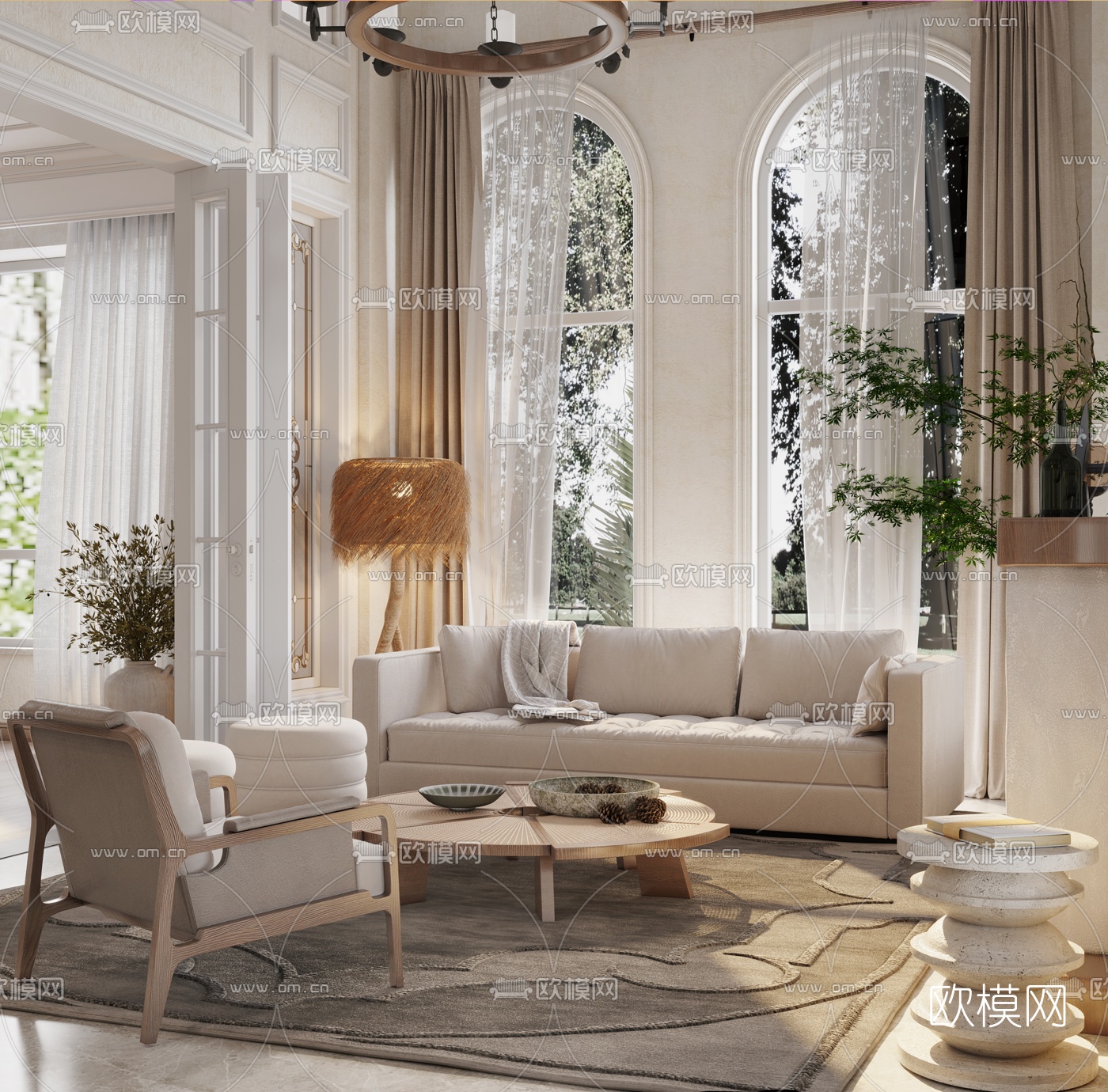 美式别墅客厅卧室3d模型下载（渲染图4）