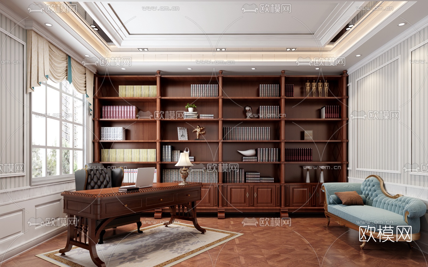 美式书房3d模型下载