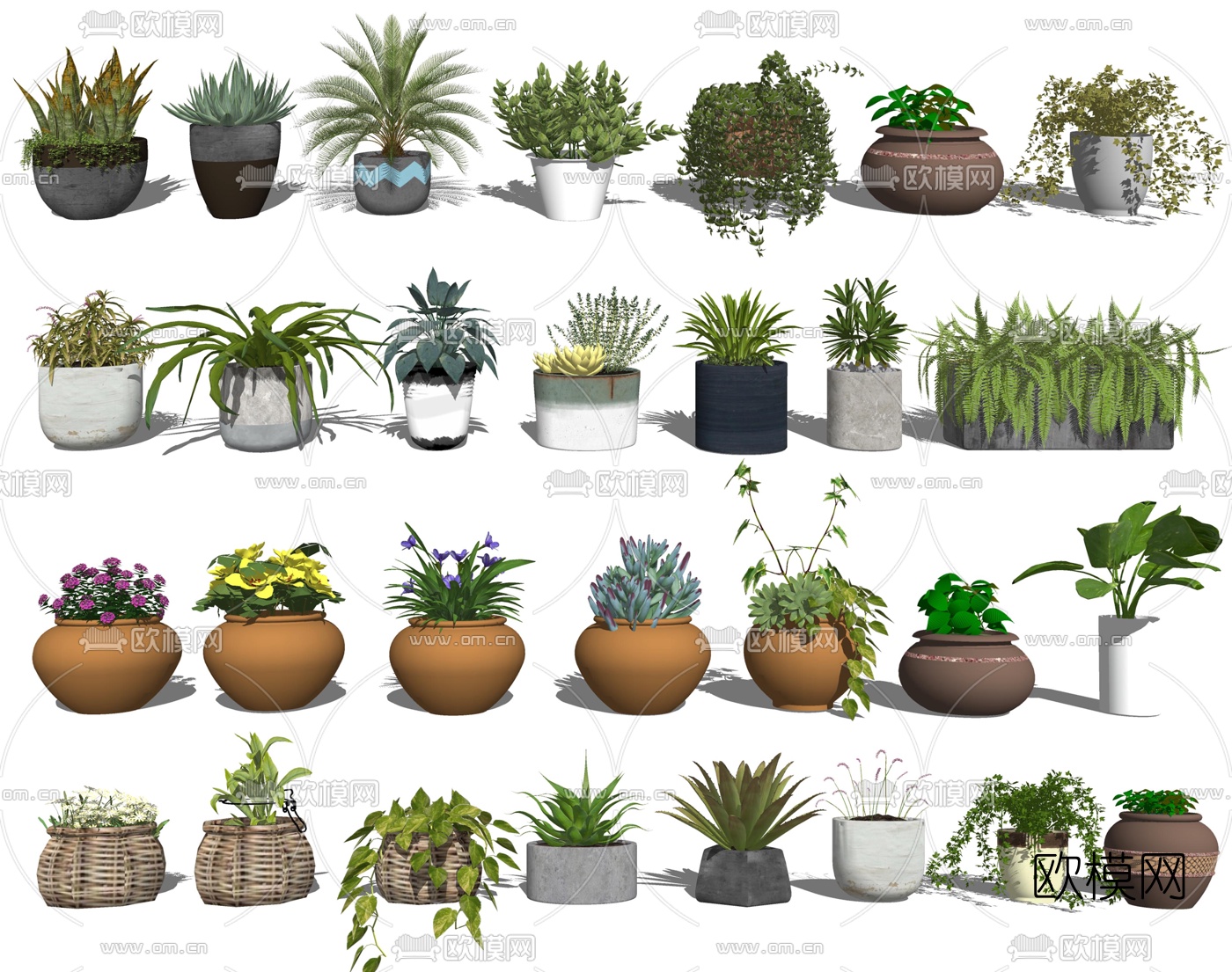 现代绿植盆栽su模型下载