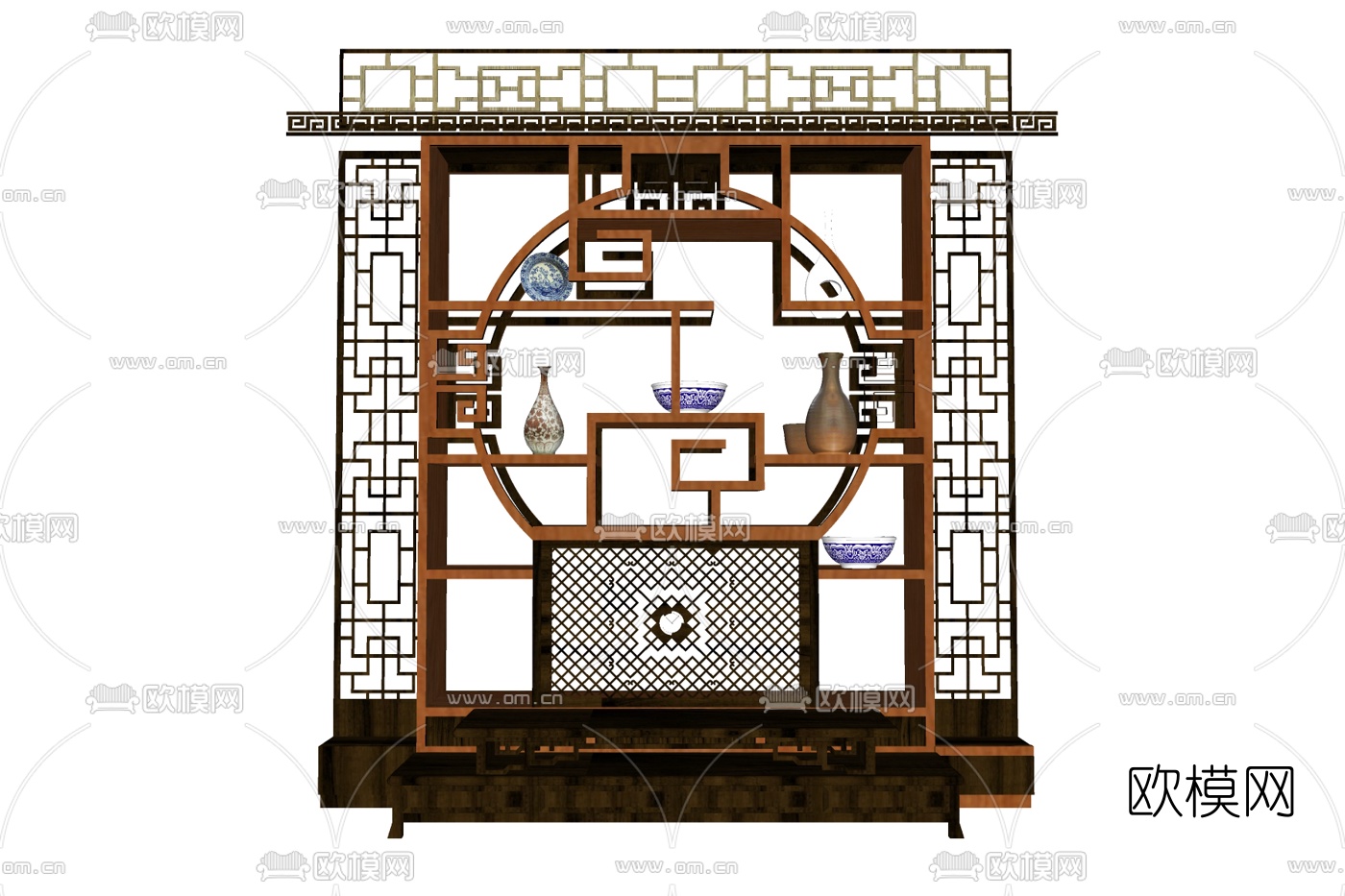 新中式实木博古架su模型下载