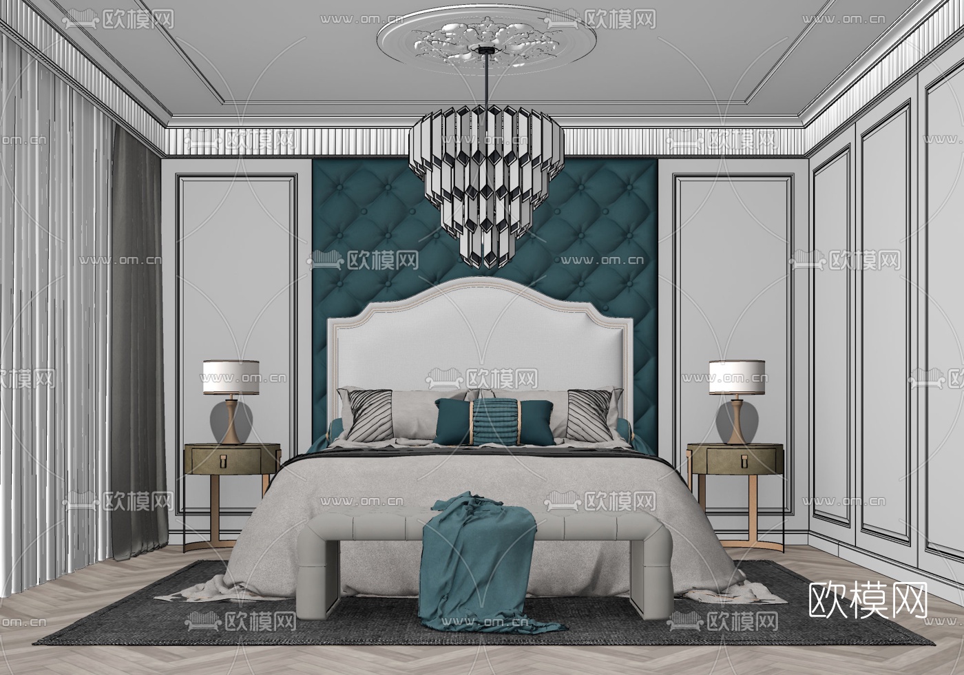 简欧卧室su模型