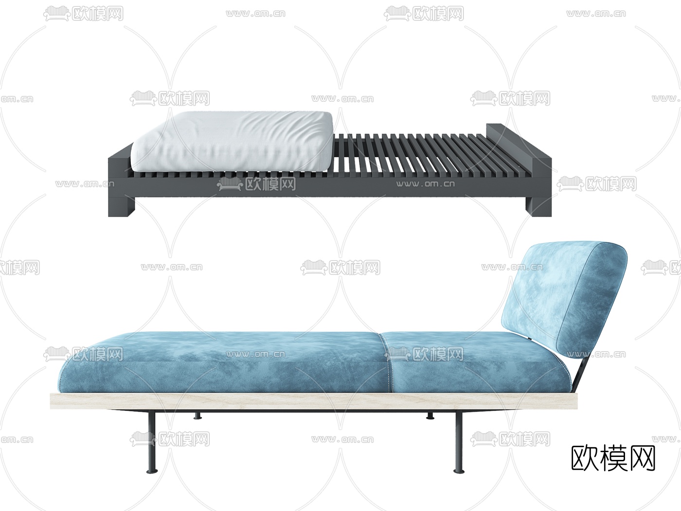 现代绒布户外躺椅3d模型下载