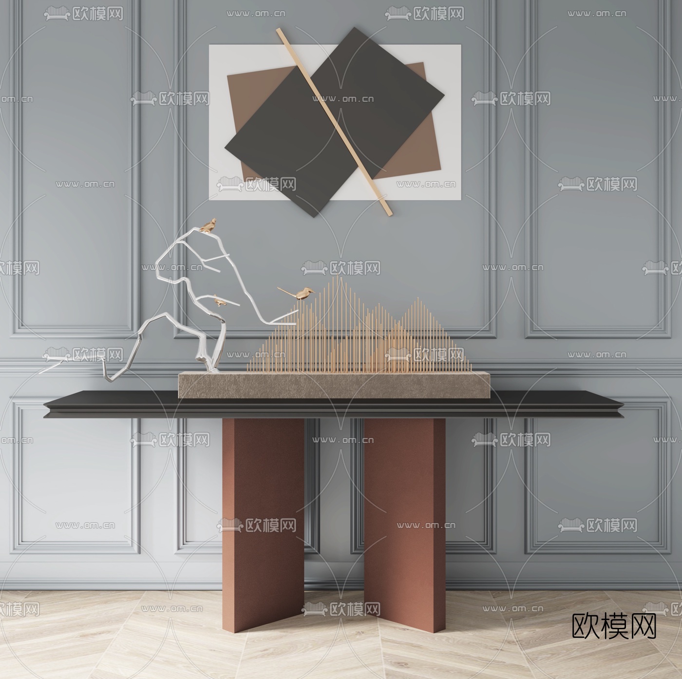 现代端景条案3d模型