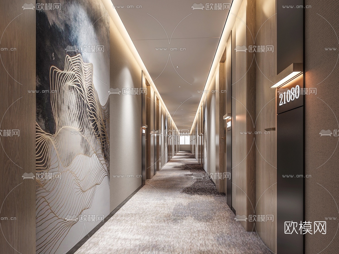 新中式酒店走廊过道3d模型