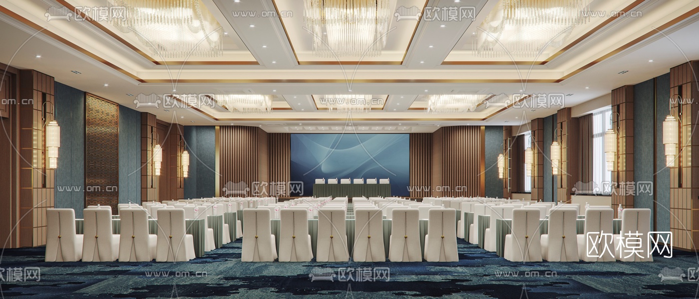 新中式酒店会议室3d模型