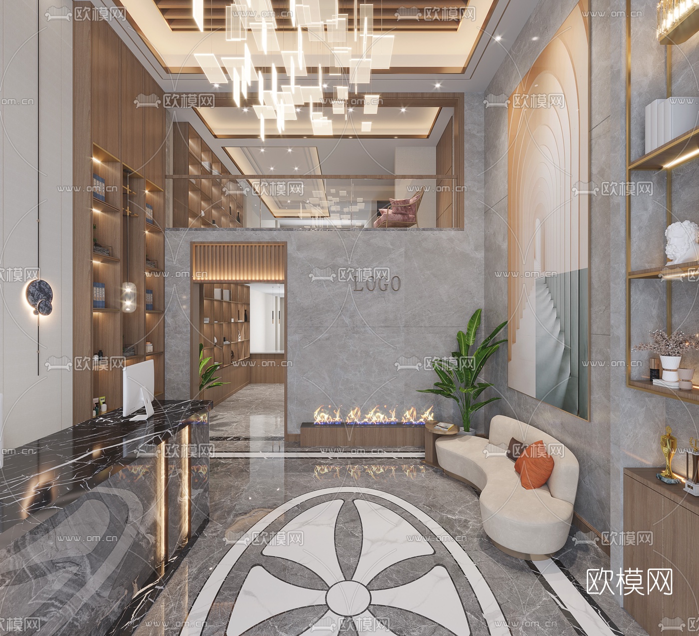 现代轻奢美容院大厅3d模型下载（渲染图2）