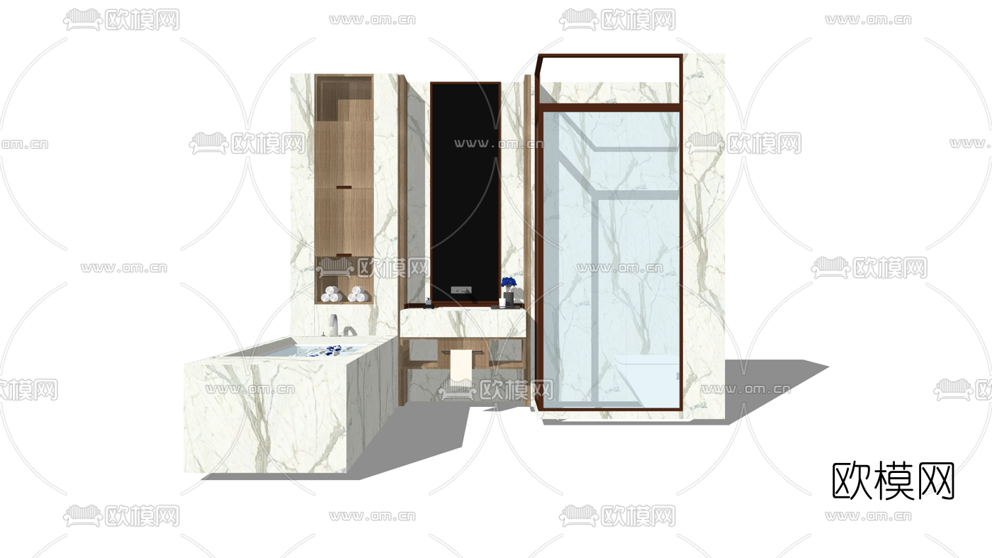 现代大理石浴缸台盆su模型下载