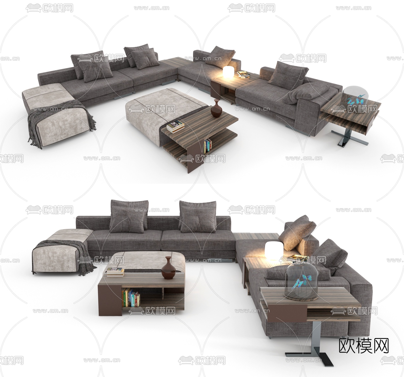 现代布艺转角沙发组合3d模型