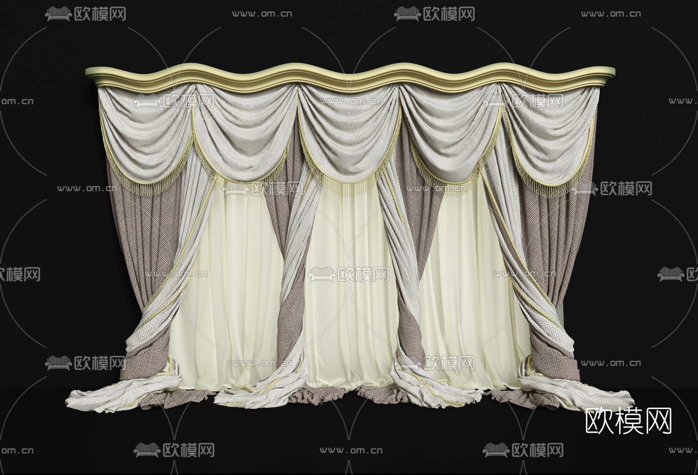 欧式布艺窗帘免费3d模型下载（渲染图1）