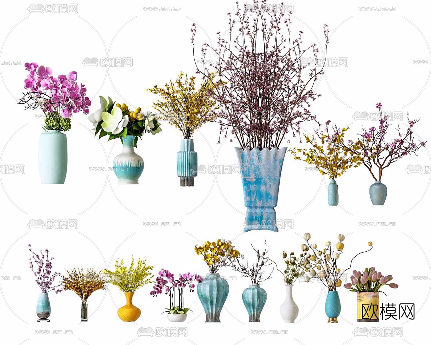 新中式陶瓷花瓶花卉3d模型
