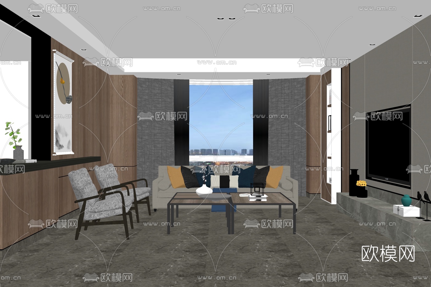 现代简约客厅免费su模型下载