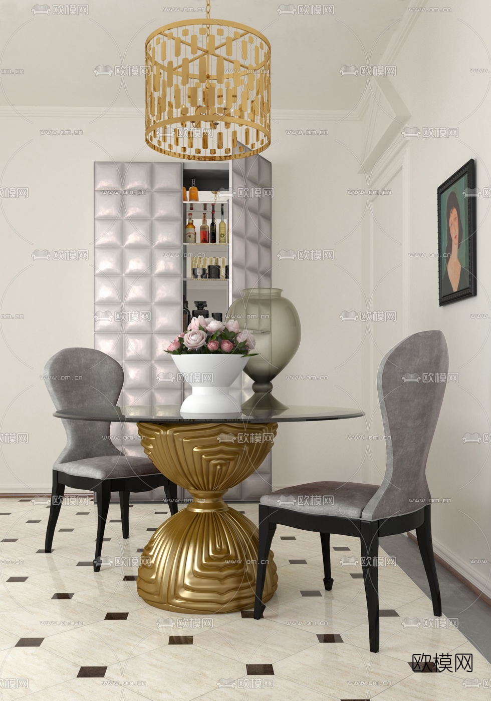 美国Hooker品牌 美式金属圆形餐桌椅3d模型下载