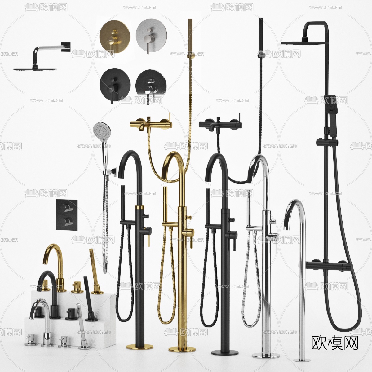 现代淋浴花洒水龙头3d模型下载（渲染图1）