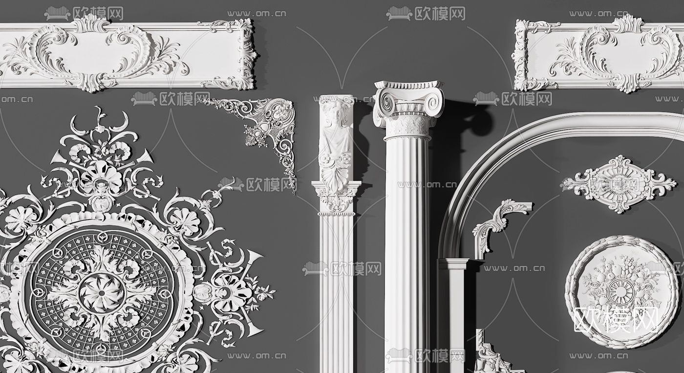 欧式石膏罗马柱雕花角线3d模型下载（渲染图2）