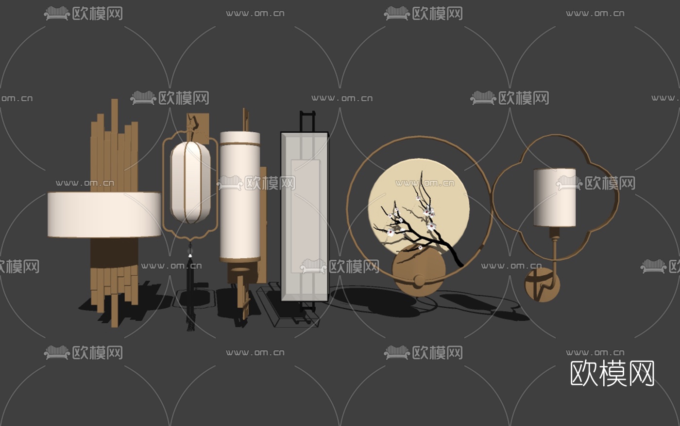 新中式金属壁灯su模型
