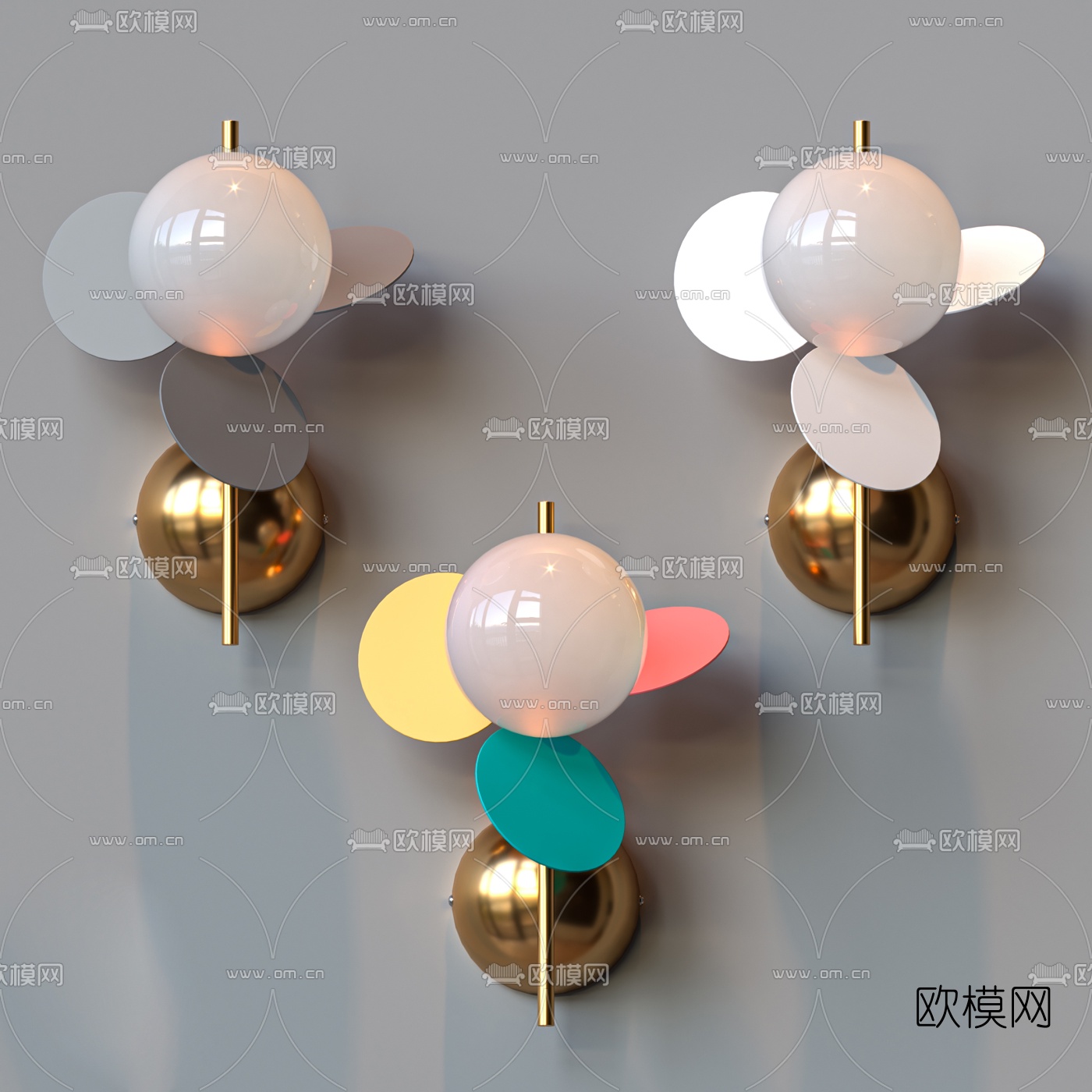 北欧气球圆片壁灯3d模型下载（渲染图1）