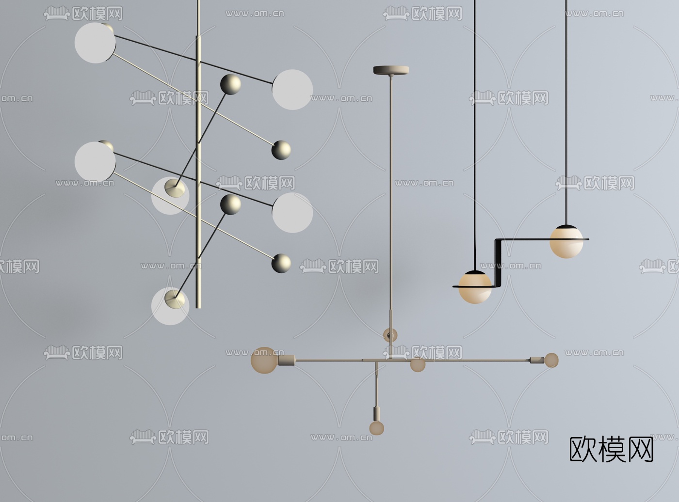 现代金属吊灯su模型下载