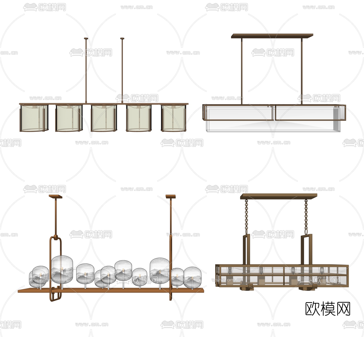 新中式吊灯su模型下载