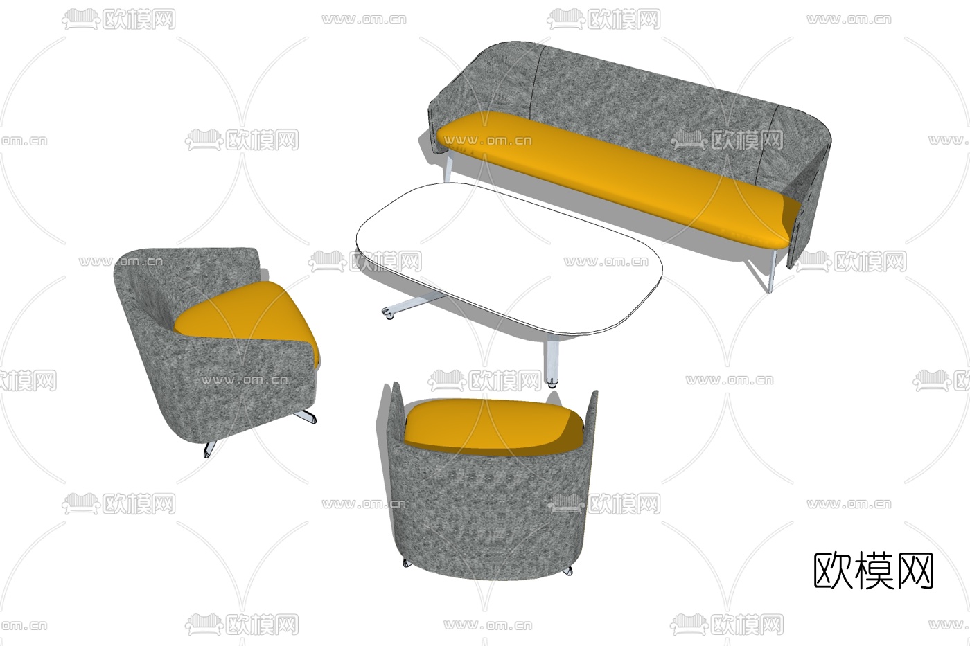 现代布艺多人沙发免费su模型下载