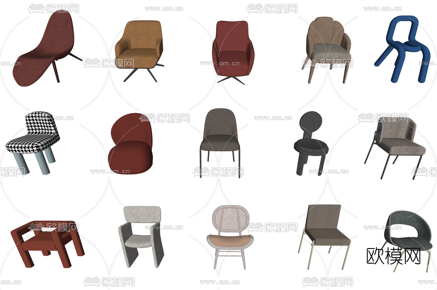 现代布艺休闲椅su模型下载（渲染图2）