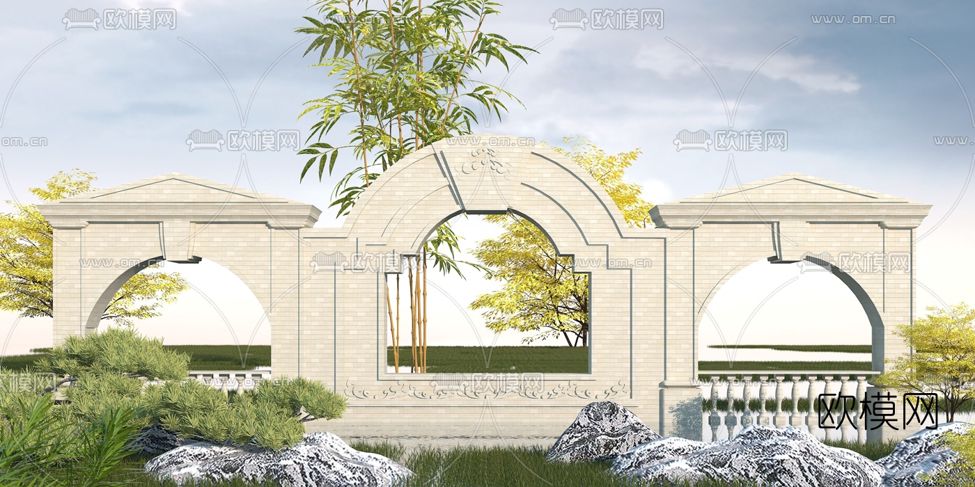 欧式园林景观墙3d模型下载