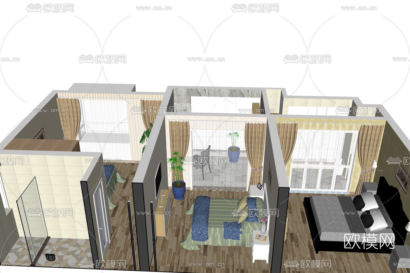 现代公寓整装su模型下载