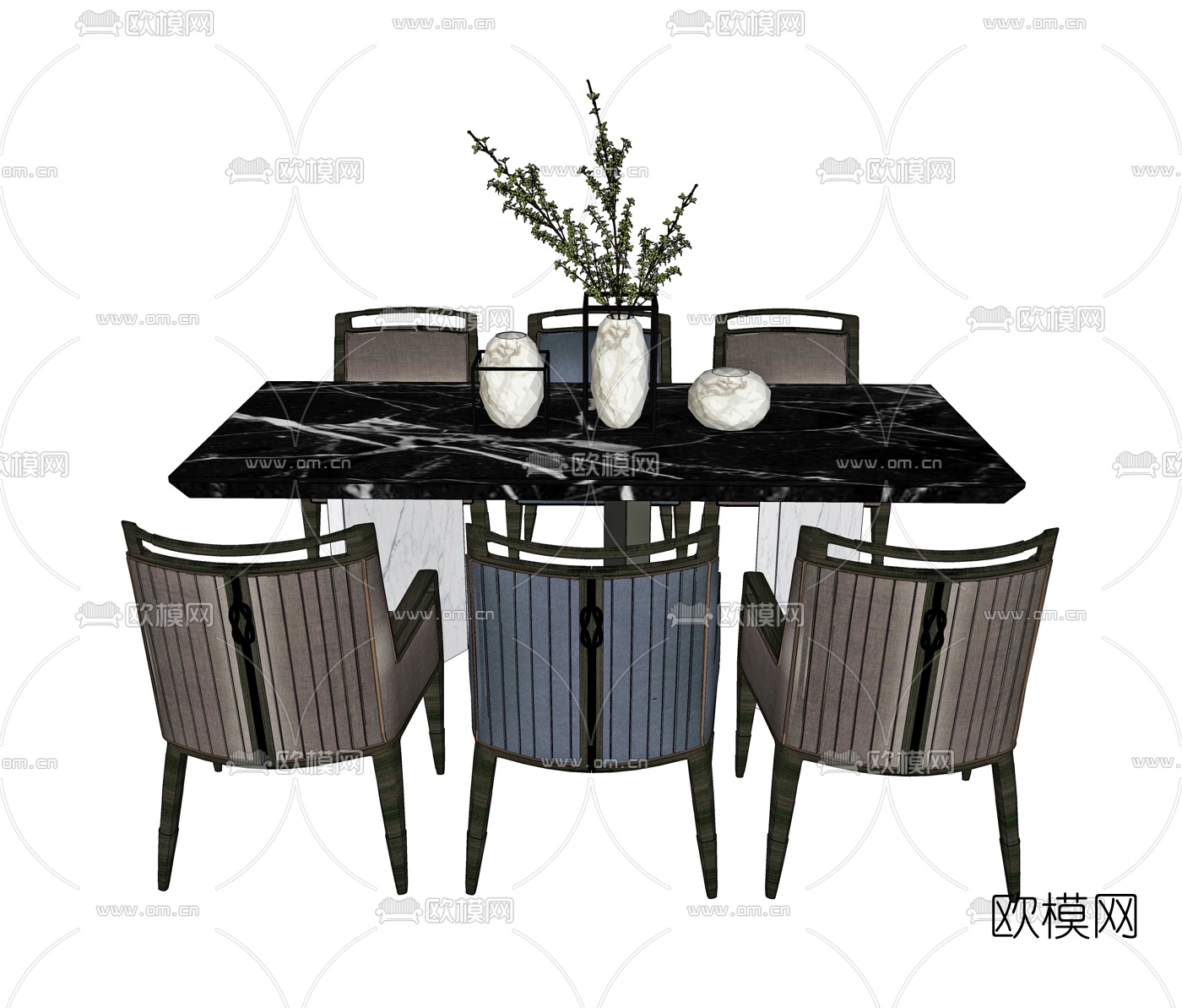 新中式餐桌椅su模型下载（渲染图2）
