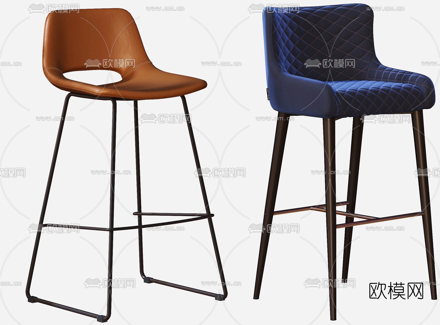 现代布艺吧台椅3d模型下载（渲染图5）