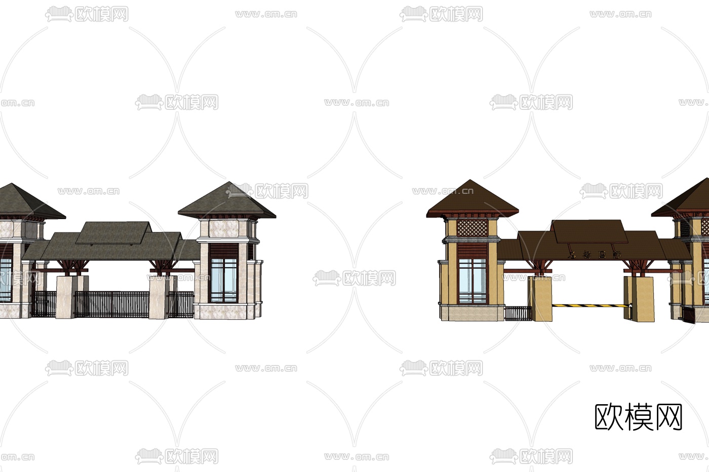 新中式小区门头免费su模型下载