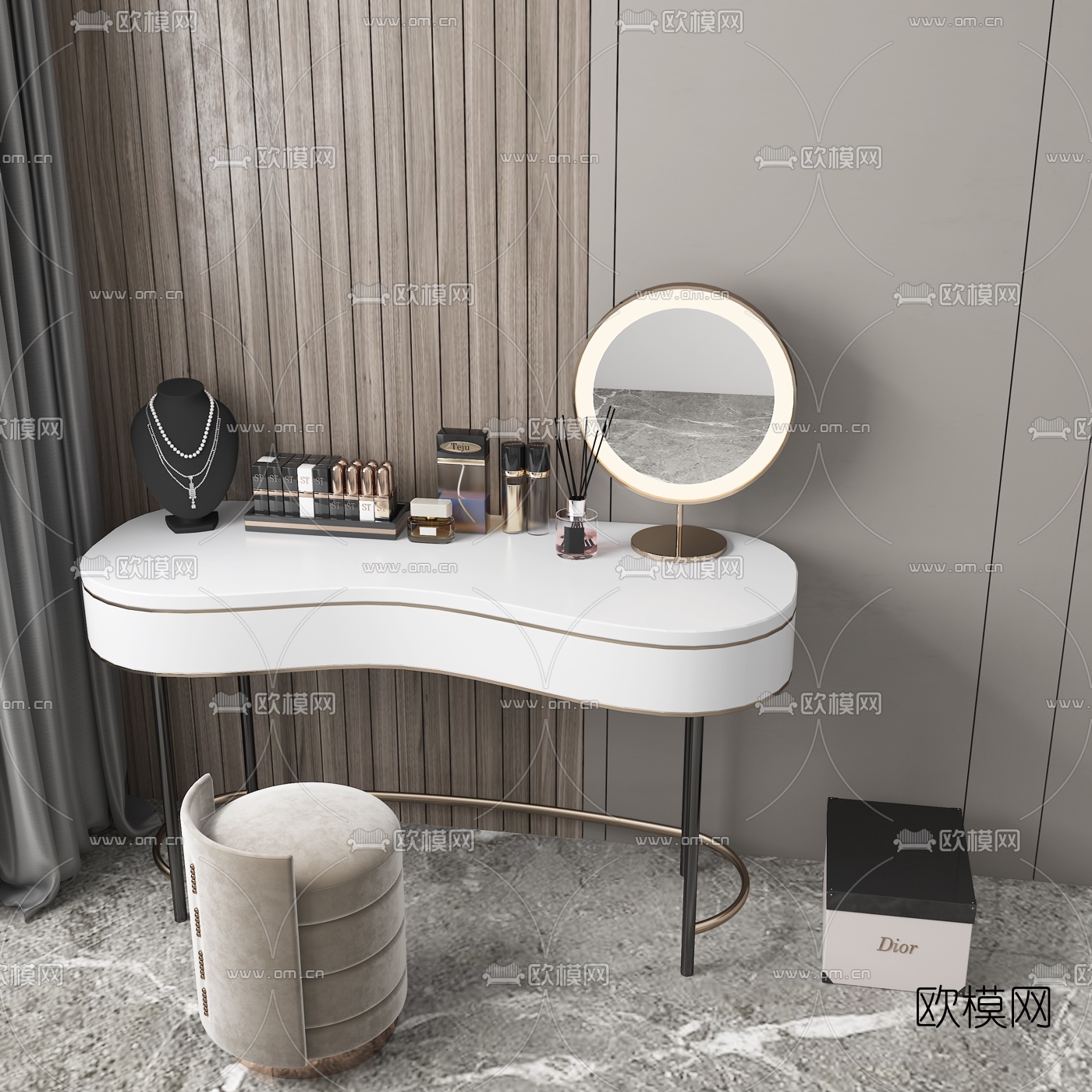 现代轻奢梳妆台3d模型