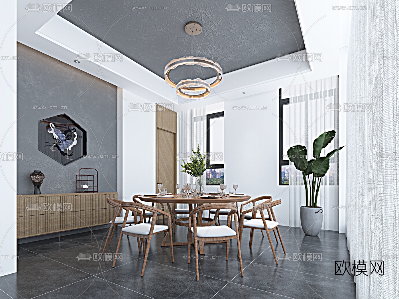 新中式餐厅包房免费3d模型下载（渲染图4）