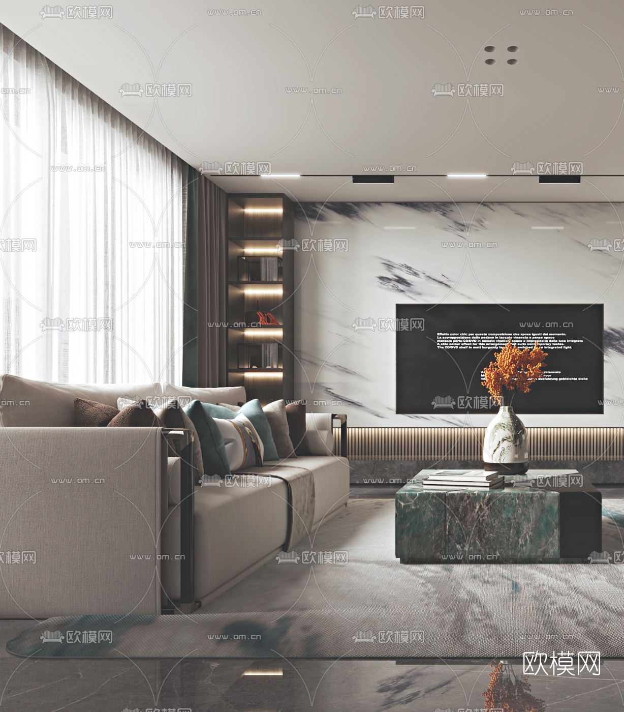 新中式布艺沙发组合3d模型