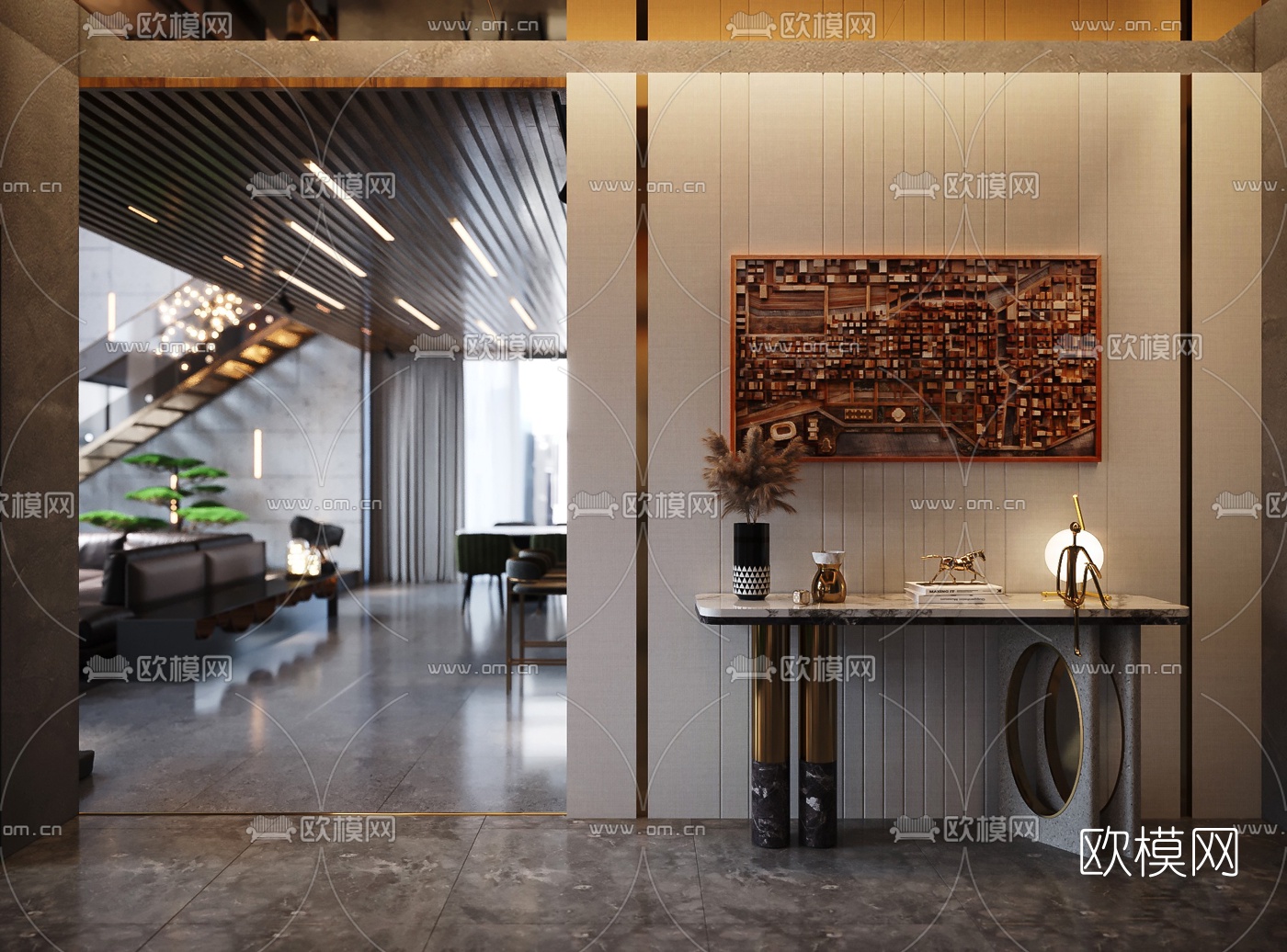 现代别墅客厅餐厅3d模型