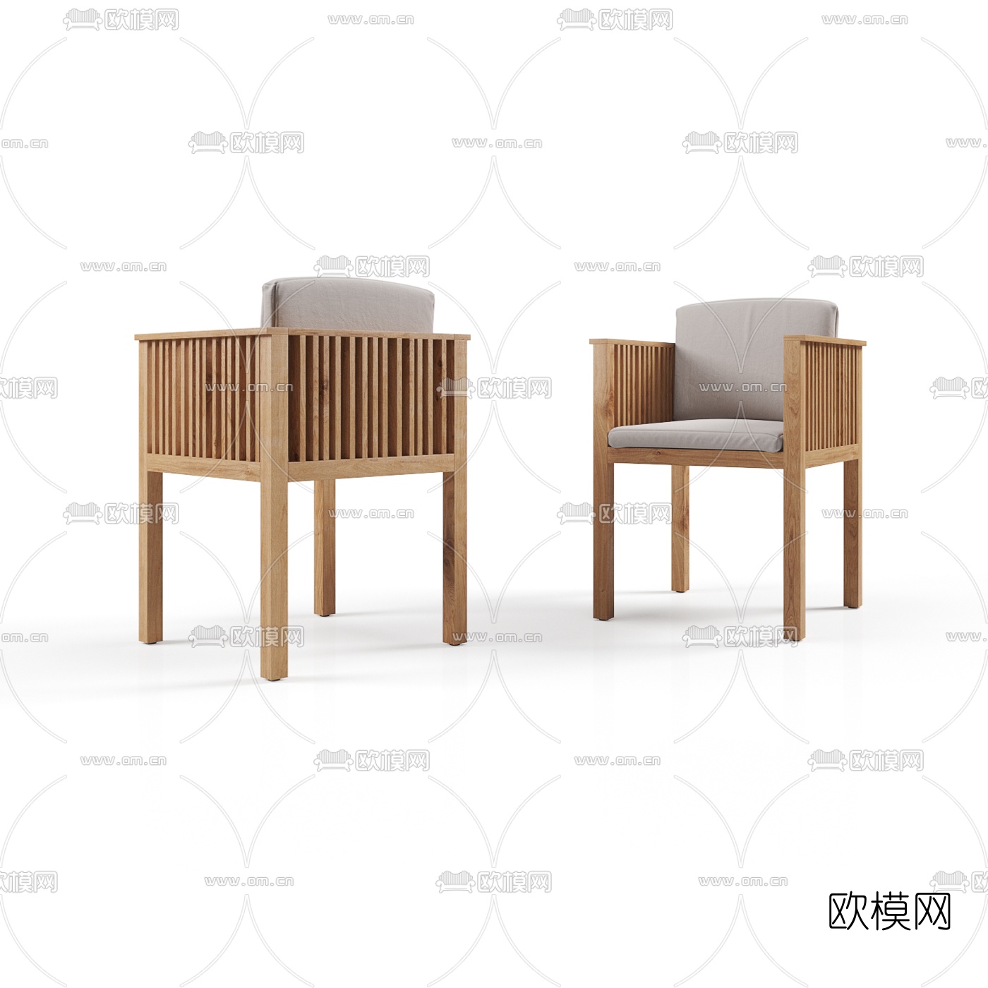 自然风实木单椅3d模型下载（渲染图3）