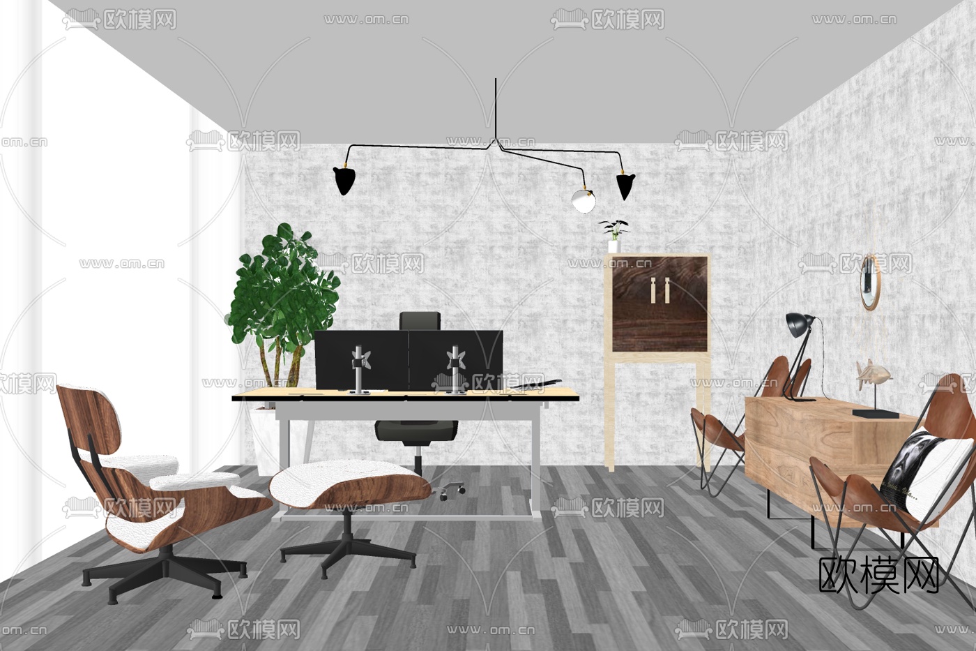 现代书桌椅su模型下载