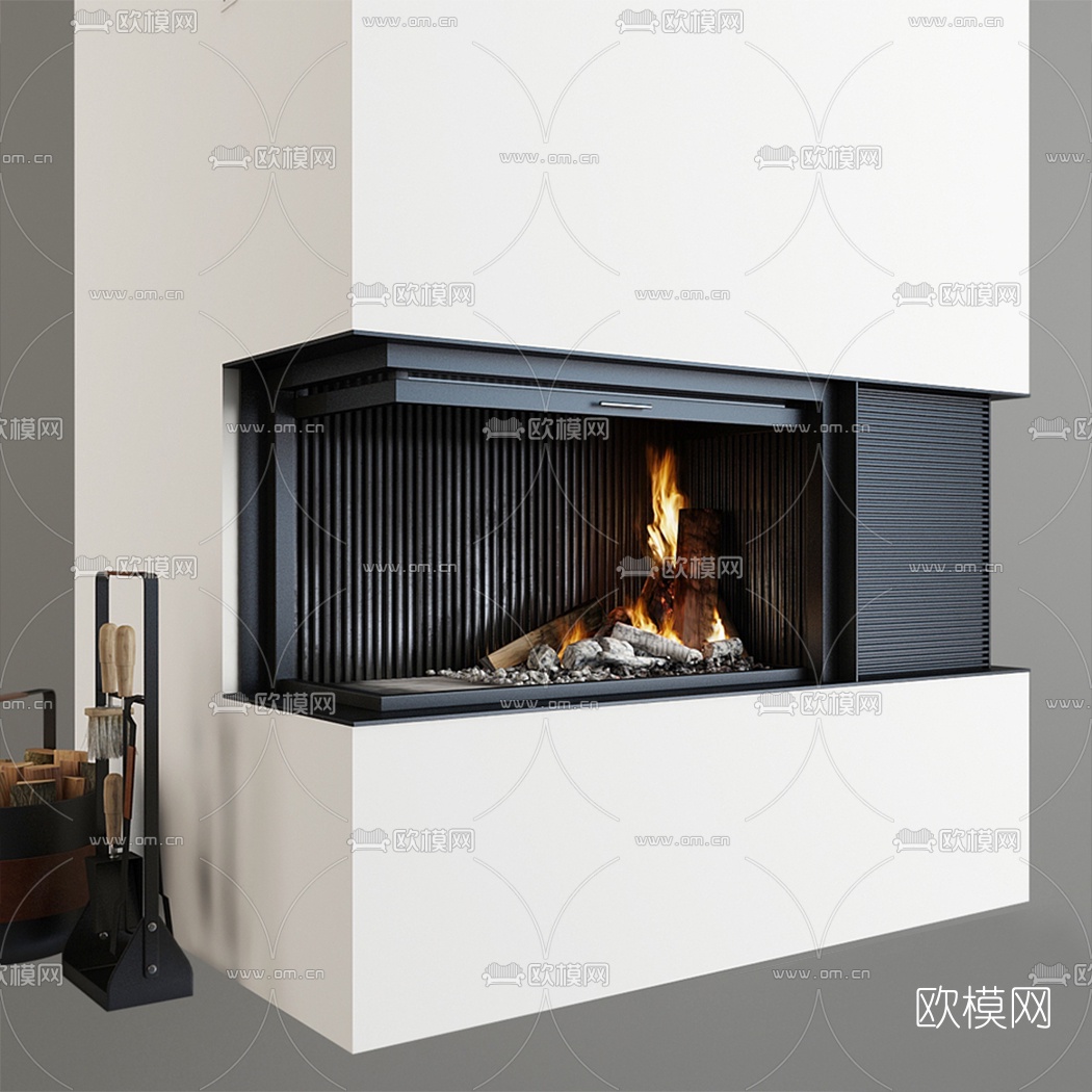 现代壁炉3d模型下载（渲染图2）
