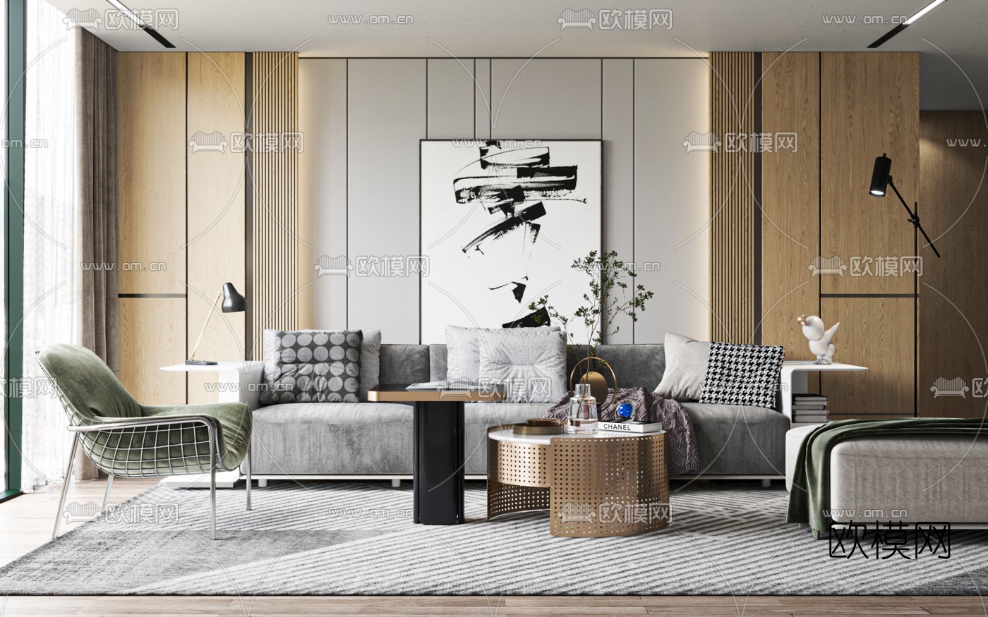 现代布艺沙发组合3d模型下载