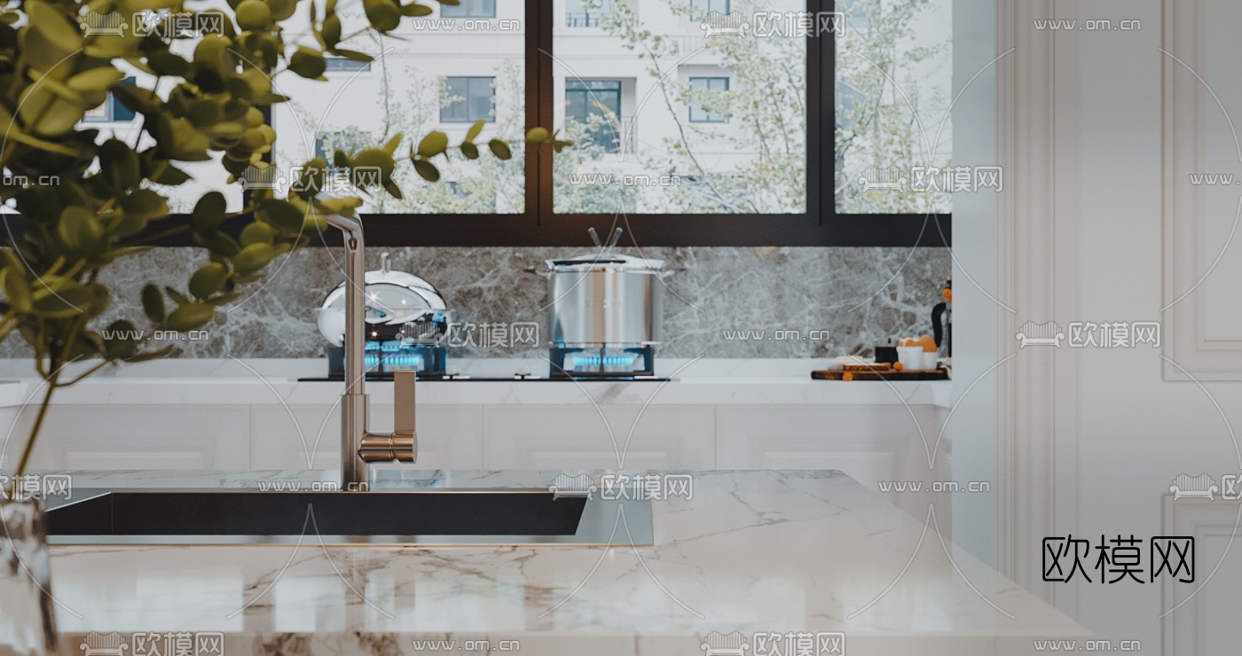 简欧轻奢客厅餐厅3d模型