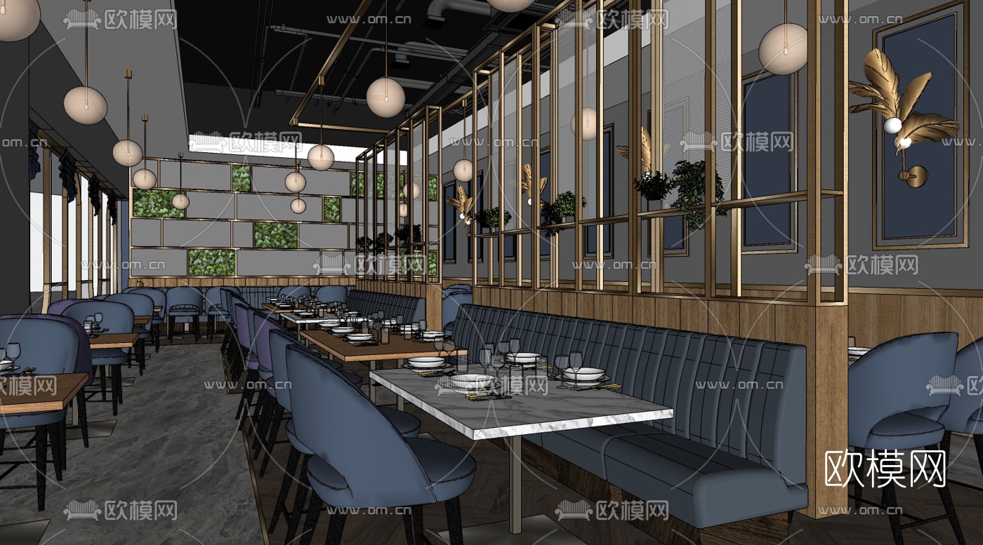 后现代海鲜自助餐厅su模型