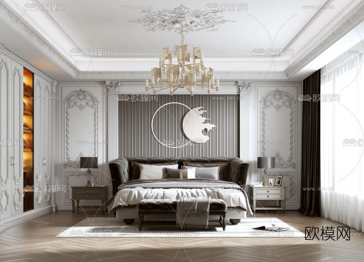 简欧轻奢卧室3d模型下载