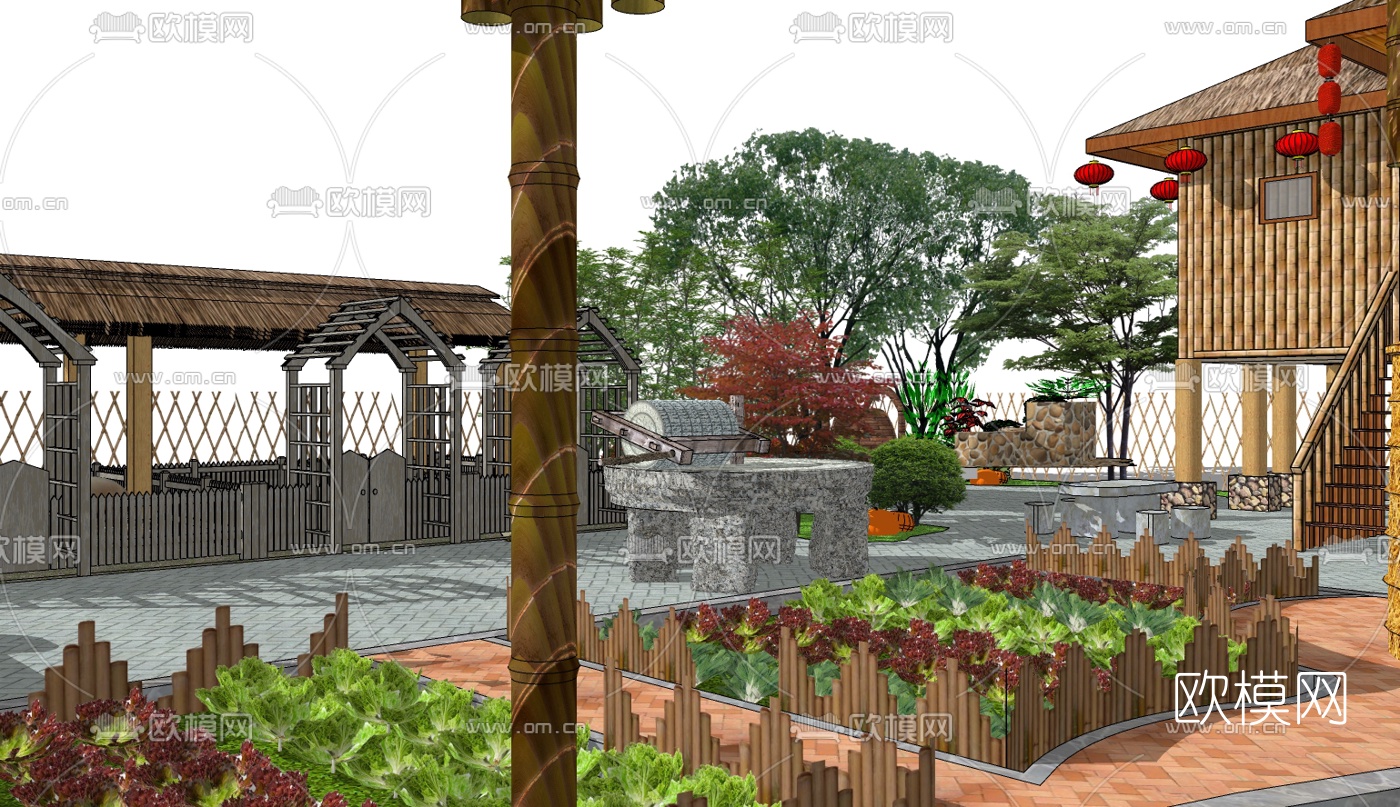 中式农家乐外观su模型下载（渲染图3）