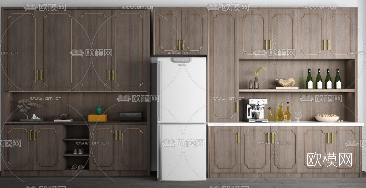 新中式实木橱柜鞋柜3d模型下载