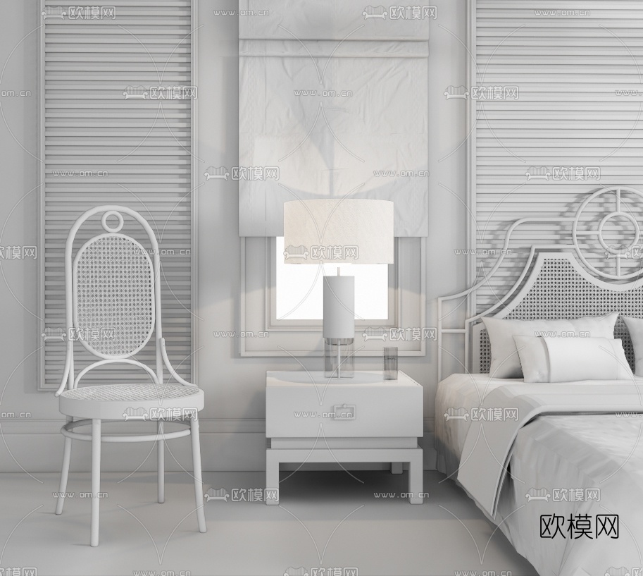 法式布艺双人床su模型下载（渲染图3）