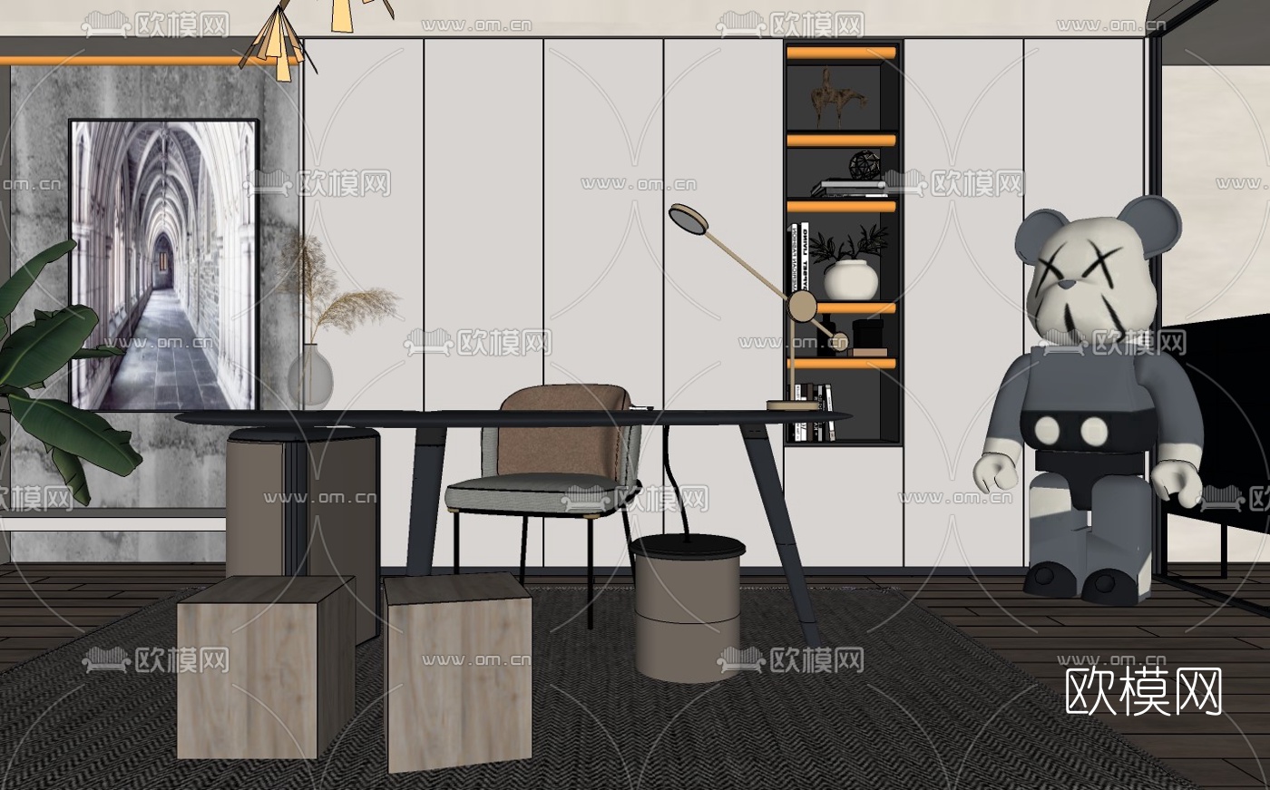 北欧书房su模型下载