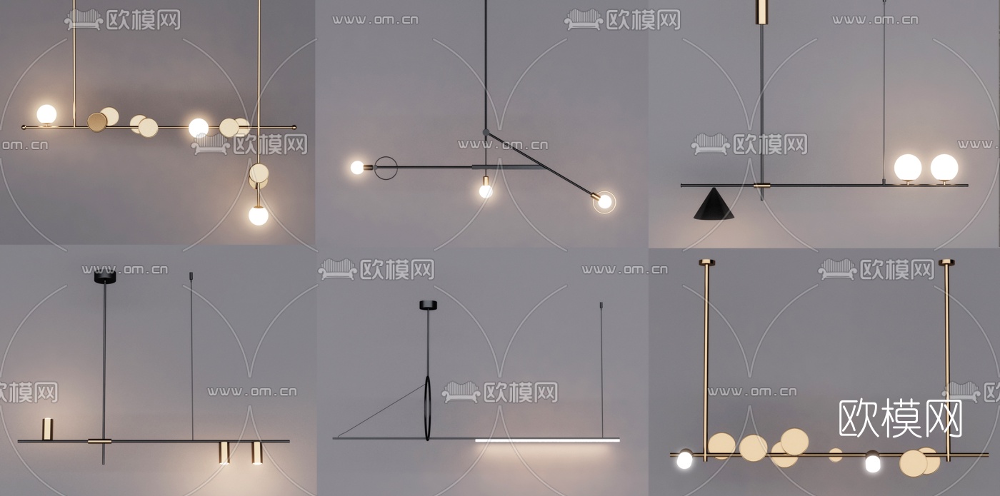 现代金属吊灯su模型下载（渲染图1）
